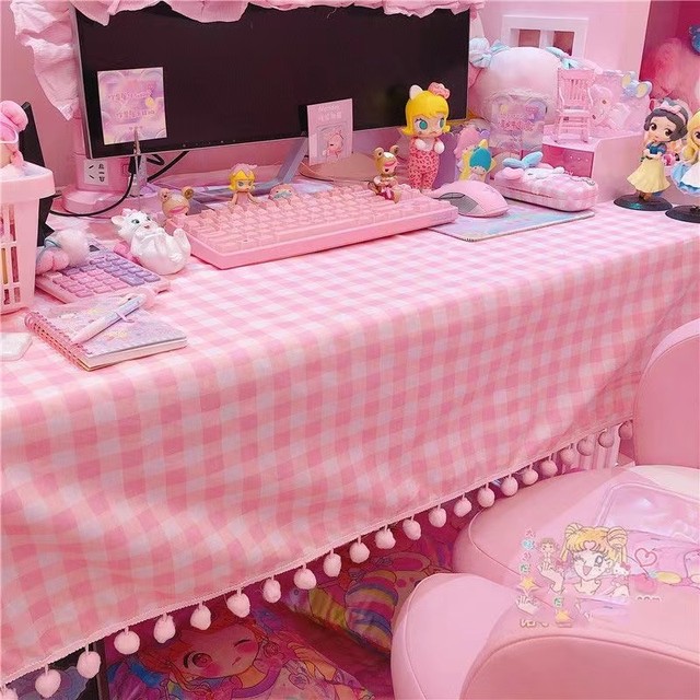 Toalha de mesa rosa para meninas, bonito pano de mesa xadrez, Ins Dormitory  Mat, papel de